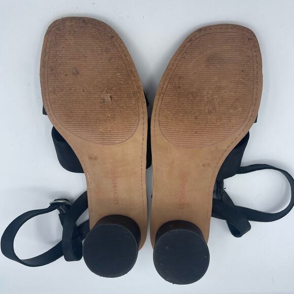 Lucky Brand Pemal Black Leather Sandals Heels Straps Buckle Womens 9 - Picture 8 of 8